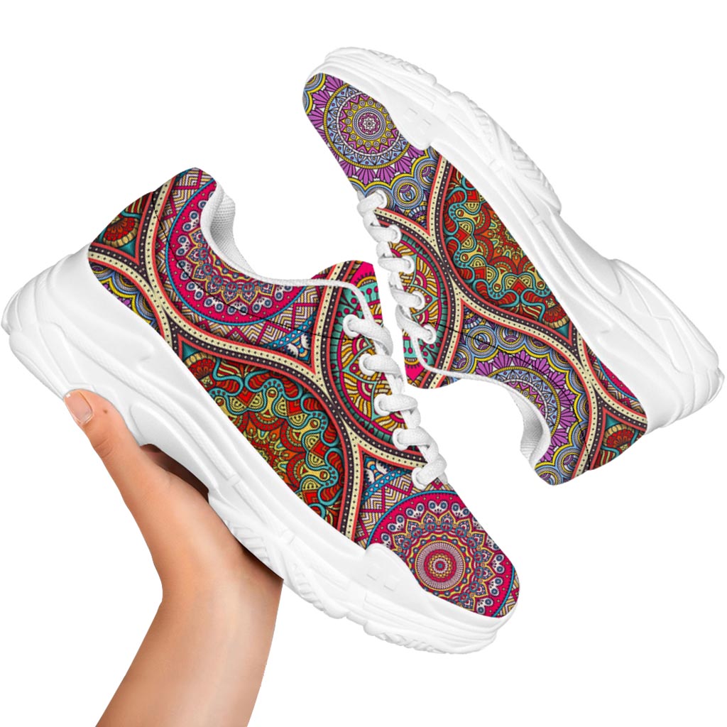 Oval Bohemian Mandala Patchwork Print White Chunky Shoes