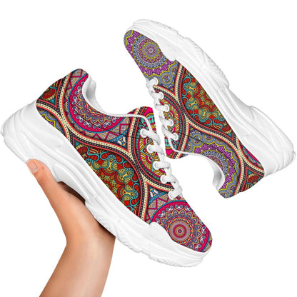 Oval Bohemian Mandala Patchwork Print White Chunky Shoes