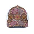 Oval Bohemian Mandala Patchwork Print White Mesh Trucker Hat