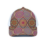 Oval Bohemian Mandala Patchwork Print White Mesh Trucker Cap