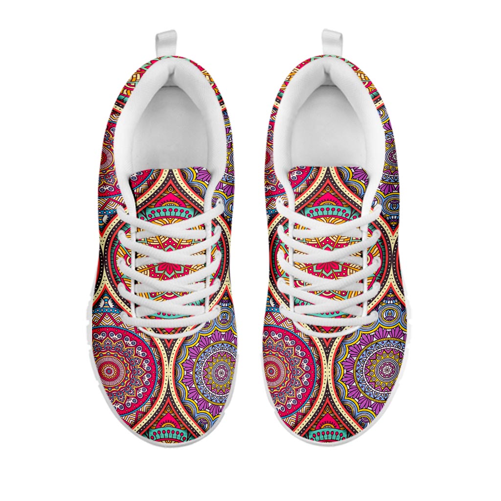 Oval Bohemian Mandala Patchwork Print White Running Shoes