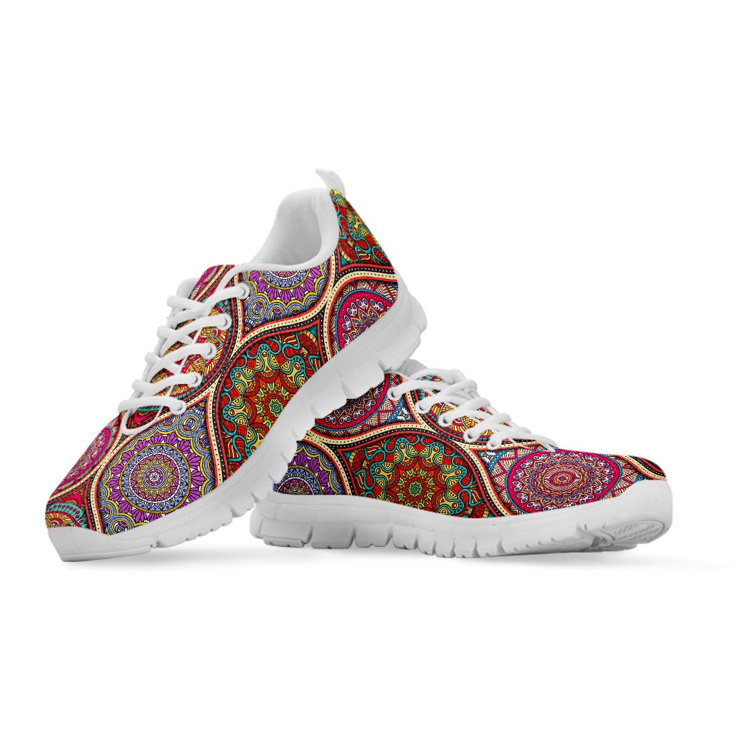 Oval Bohemian Mandala Patchwork Print White Running Shoes