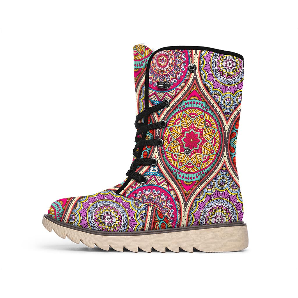 Oval Bohemian Mandala Patchwork Print Winter Boots