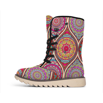 Oval Bohemian Mandala Patchwork Print Winter Boots