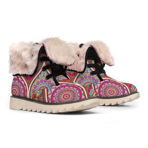 Oval Bohemian Mandala Patchwork Print Winter Boots