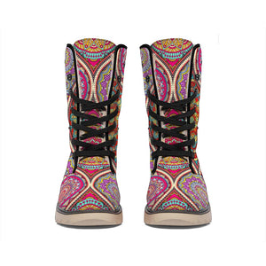 Oval Bohemian Mandala Patchwork Print Winter Boots