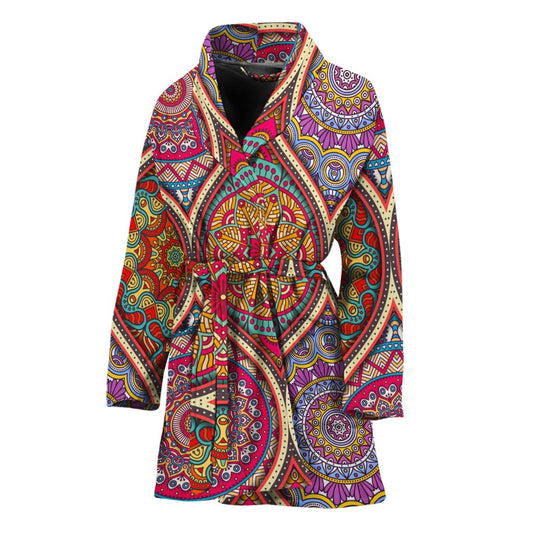 Oval Bohemian Mandala Patchwork Print Women's Bathrobe