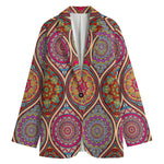 Oval Bohemian Mandala Patchwork Print Women's Blazer