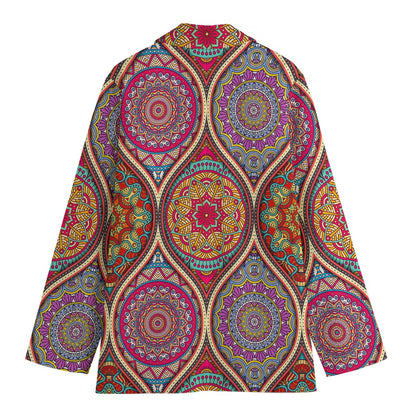 Oval Bohemian Mandala Patchwork Print Women's Blazer