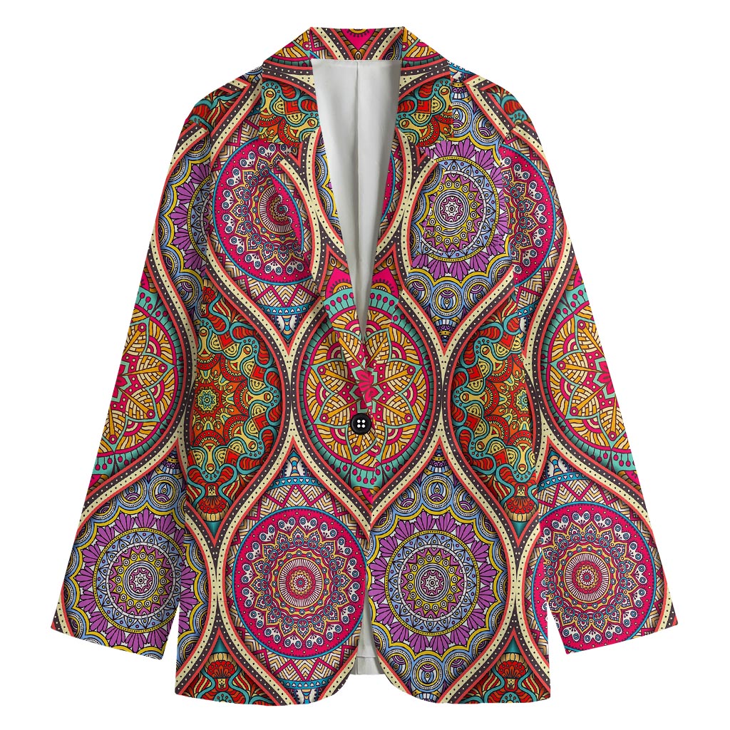 Oval Bohemian Mandala Patchwork Print Women's Cotton Blazer