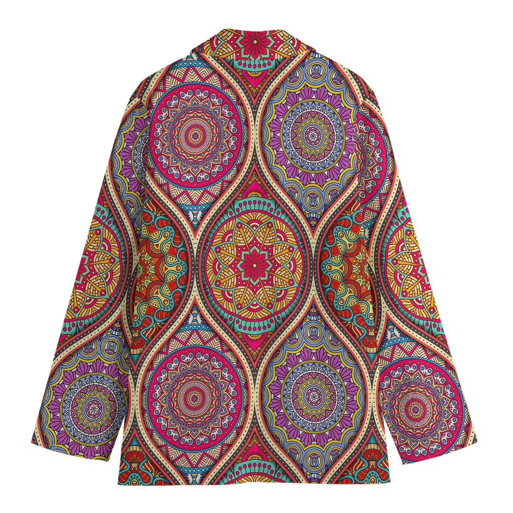 Oval Bohemian Mandala Patchwork Print Women's Cotton Blazer