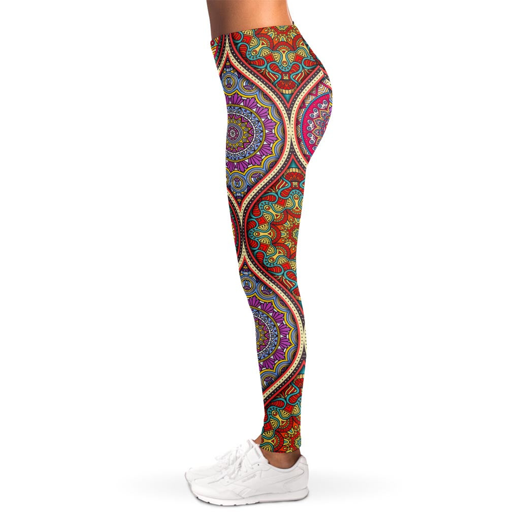 Oval Bohemian Mandala Patchwork Print Women's Leggings