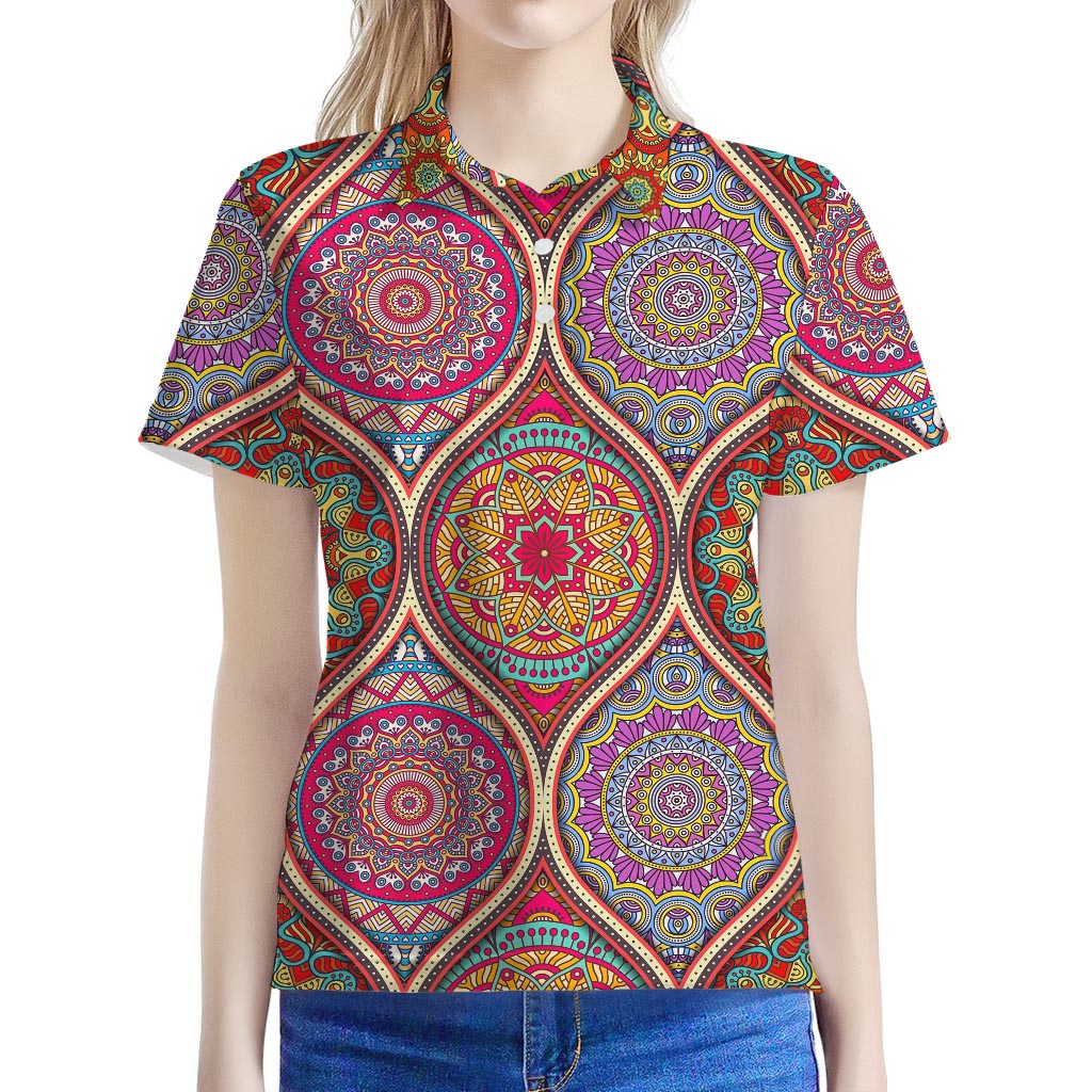 Oval Bohemian Mandala Patchwork Print Women's Polo Shirt