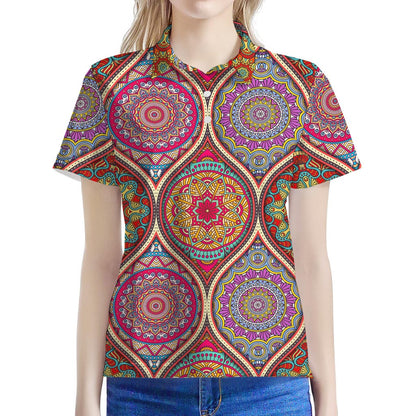 Oval Bohemian Mandala Patchwork Print Women's Polo Shirt