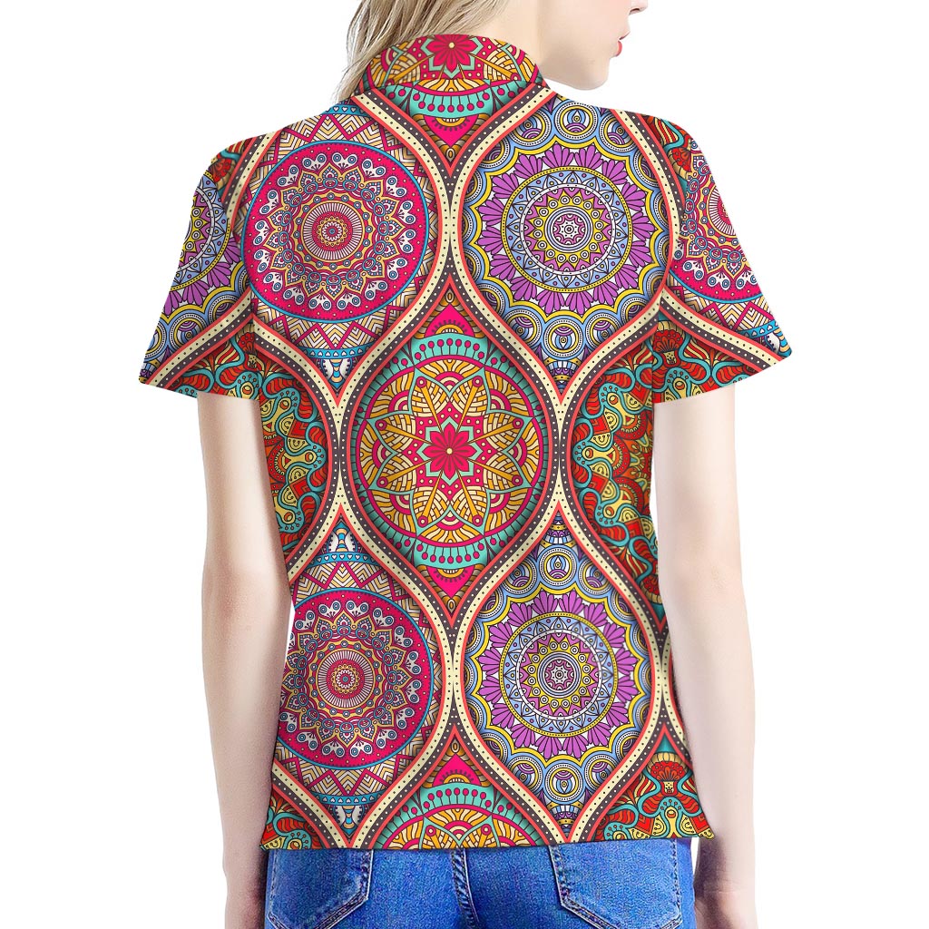 Oval Bohemian Mandala Patchwork Print Women's Polo Shirt