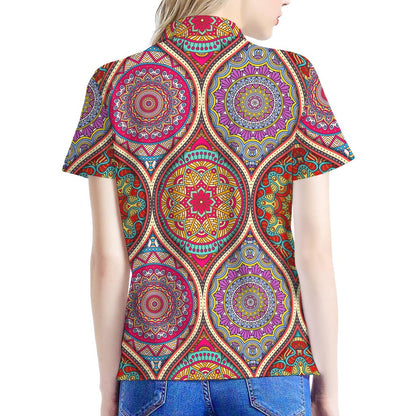 Oval Bohemian Mandala Patchwork Print Women's Polo Shirt