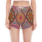 Oval Bohemian Mandala Patchwork Print Women's Split Running Shorts