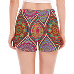 Oval Bohemian Mandala Patchwork Print Women's Split Running Shorts