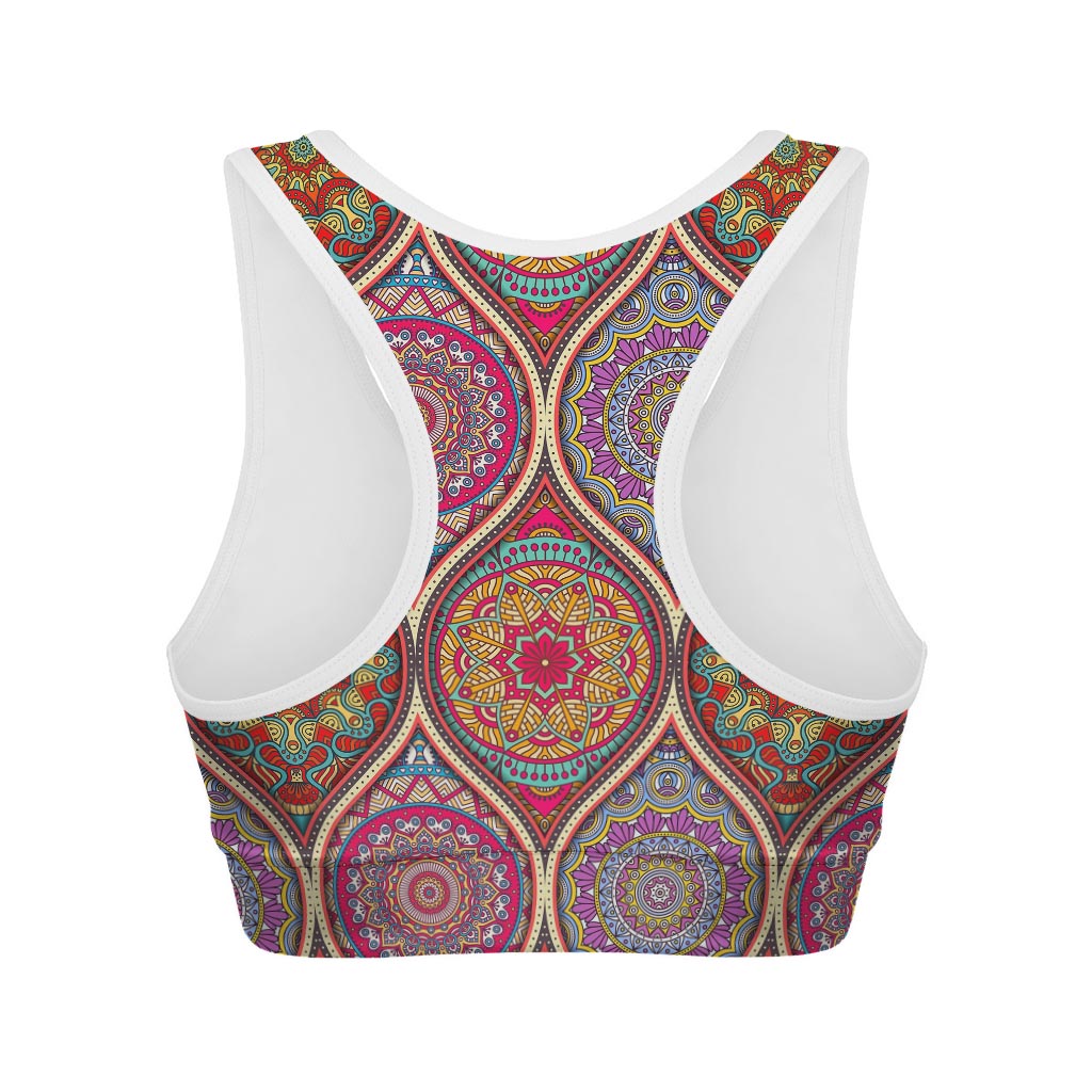Oval Bohemian Mandala Patchwork Print Women's Sports Bra