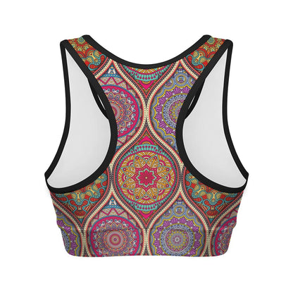 Oval Bohemian Mandala Patchwork Print Women's Sports Bra