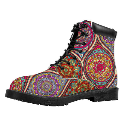 Oval Bohemian Mandala Patchwork Print Work Boots