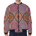 Oval Bohemian Mandala Patchwork Print Zip Sleeve Bomber Jacket