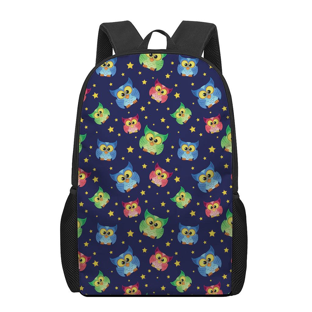 Owl And Star Pattern Print 17 Inch Backpack
