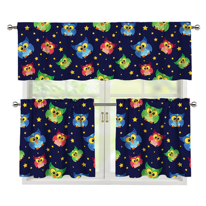 Owl And Star Pattern Print 3 Piece Kitchen Curtains