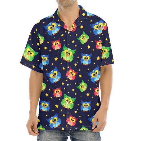 Owl And Star Pattern Print Aloha Shirt