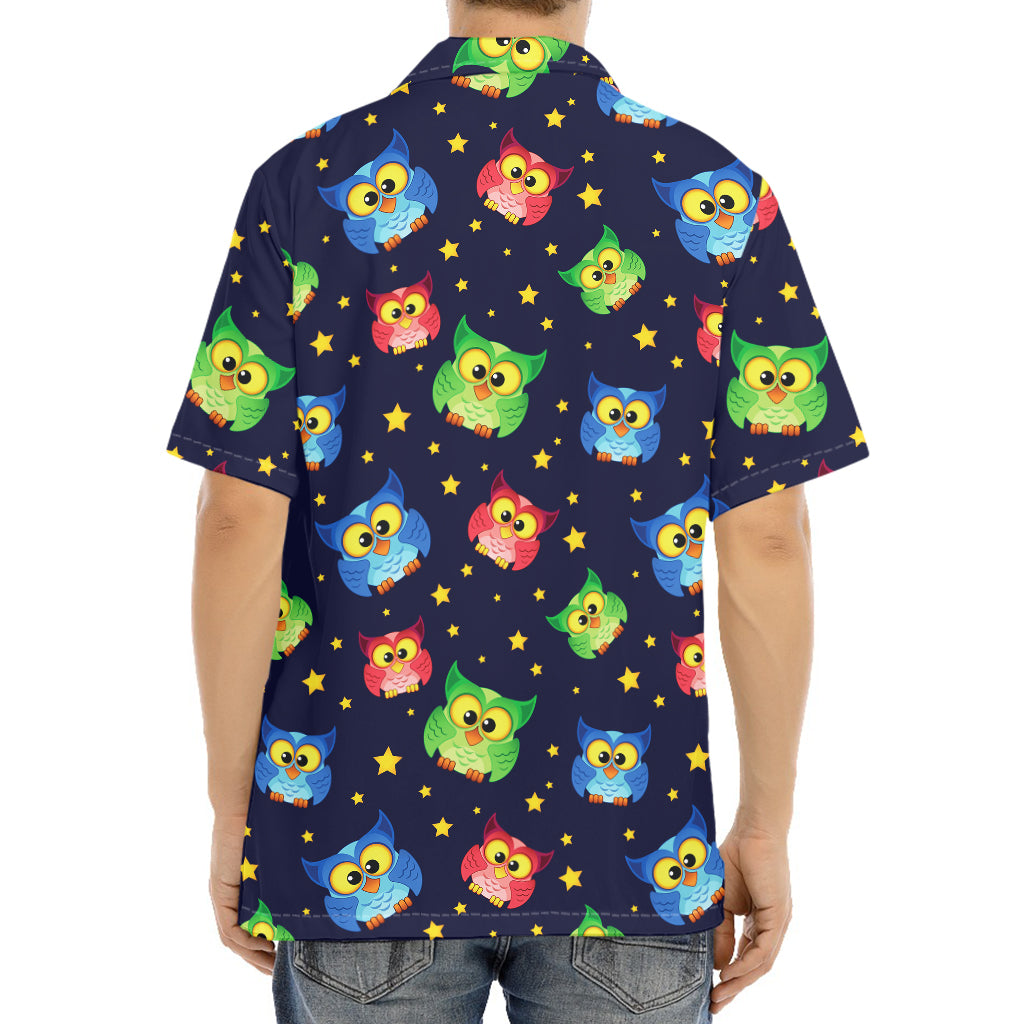 Owl And Star Pattern Print Aloha Shirt