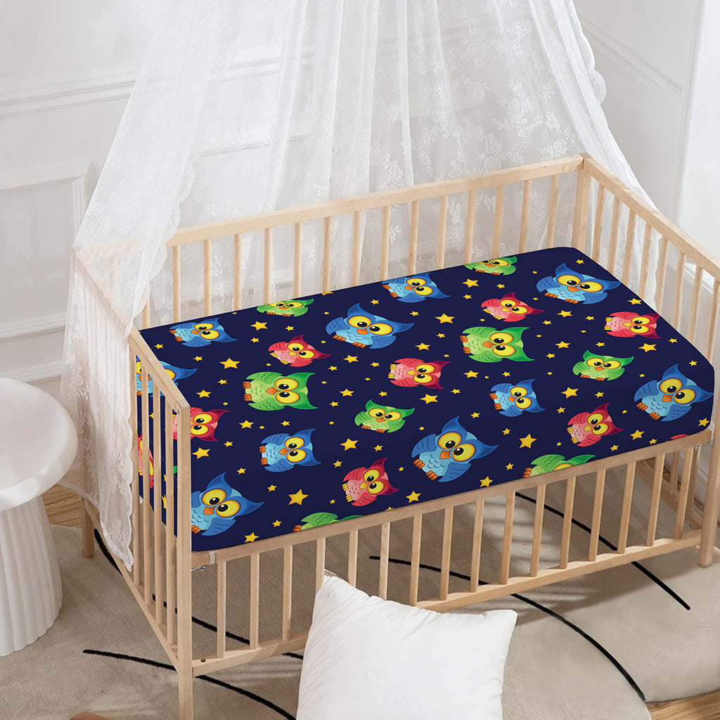 Owl And Star Pattern Print Baby Crib Sheet