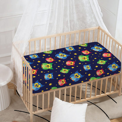 Owl And Star Pattern Print Baby Crib Sheet