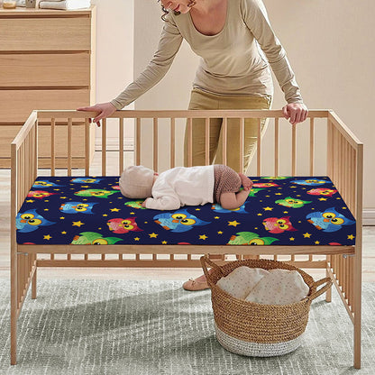Owl And Star Pattern Print Baby Crib Sheet