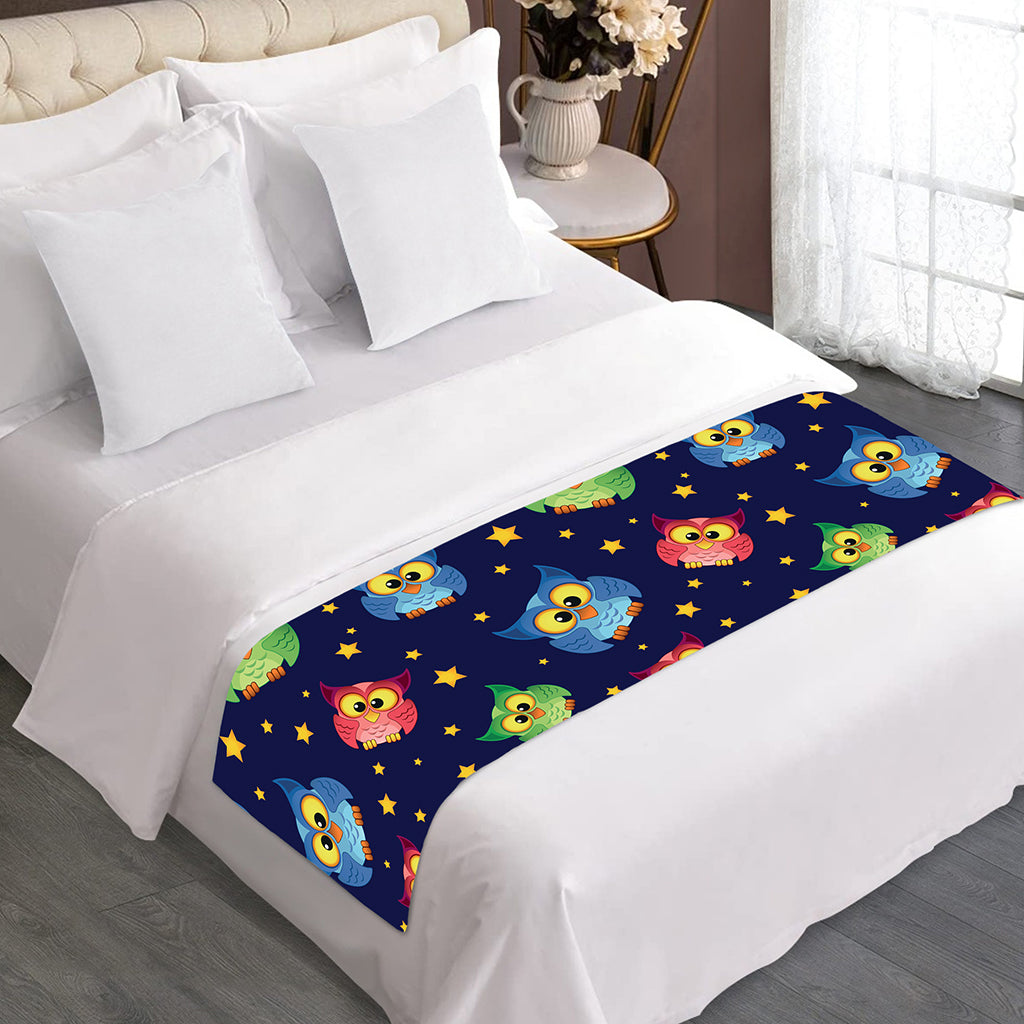 Owl And Star Pattern Print Bed Runner