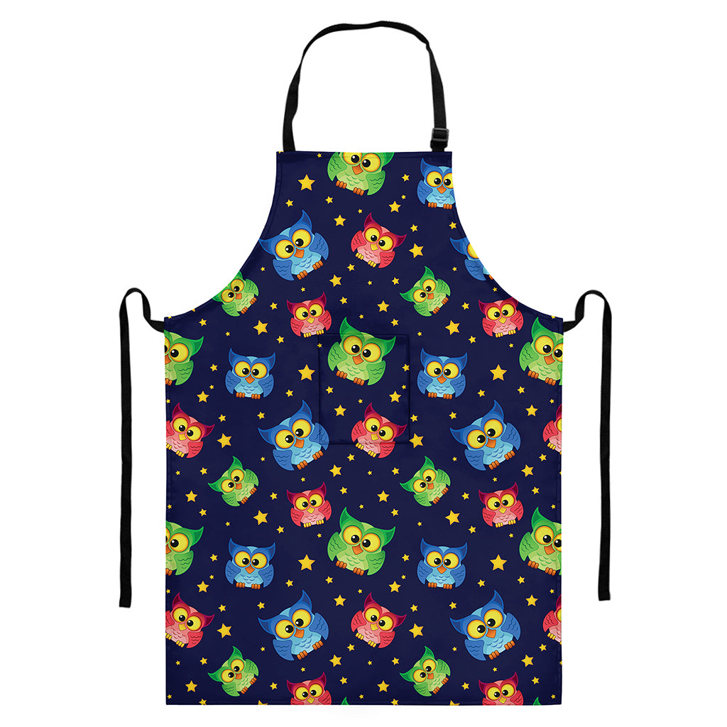 Owl And Star Pattern Print Bib Apron With Pocket
