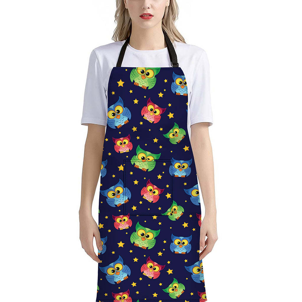 Owl And Star Pattern Print Bib Apron With Pocket
