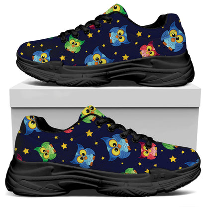 Owl And Star Pattern Print Black Chunky Shoes