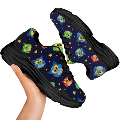 Owl And Star Pattern Print Black Chunky Shoes