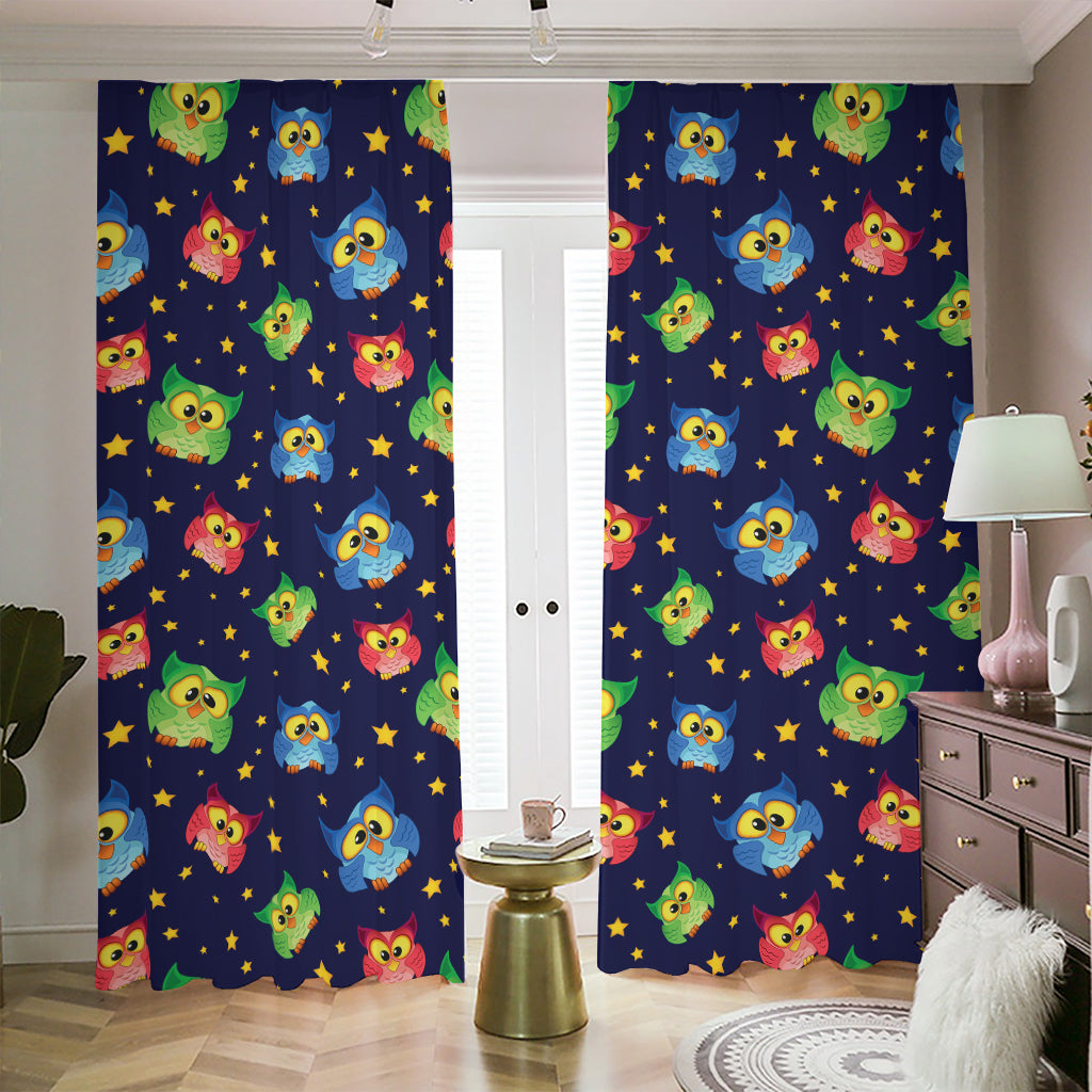 Owl And Star Pattern Print Blackout Pencil Pleat Curtains