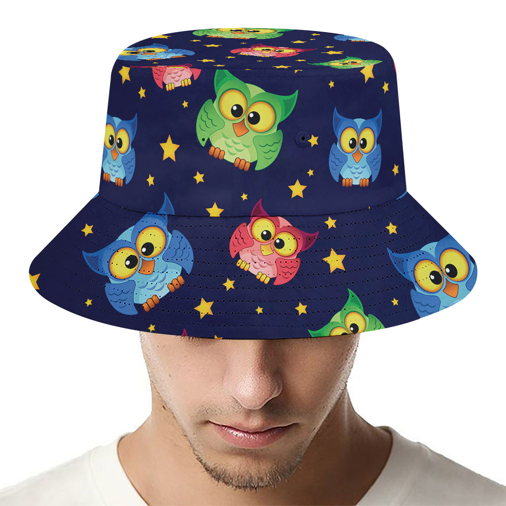 Owl And Star Pattern Print Bucket Hat