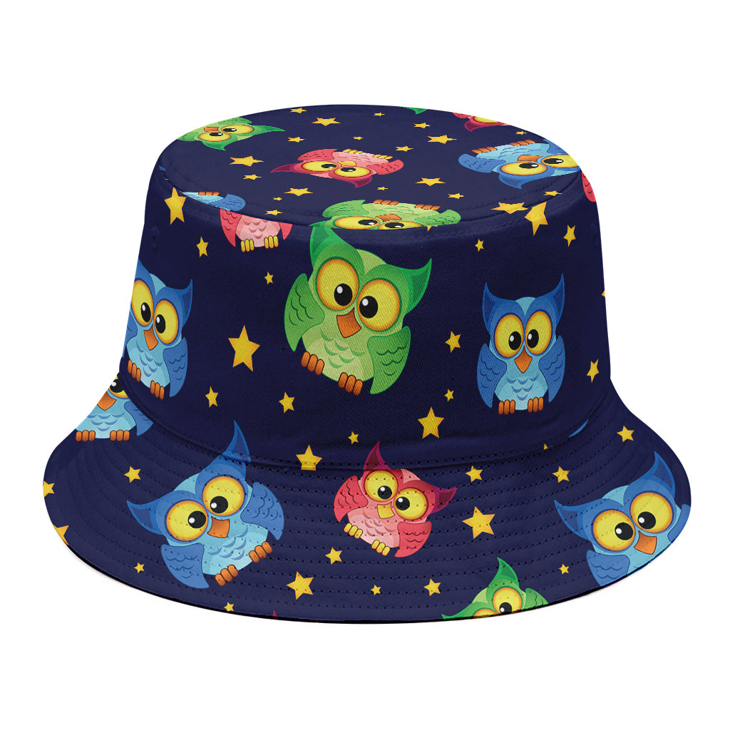 Owl And Star Pattern Print Bucket Hat