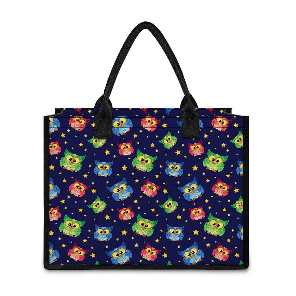Owl And Star Pattern Print Canvas Tote Bag