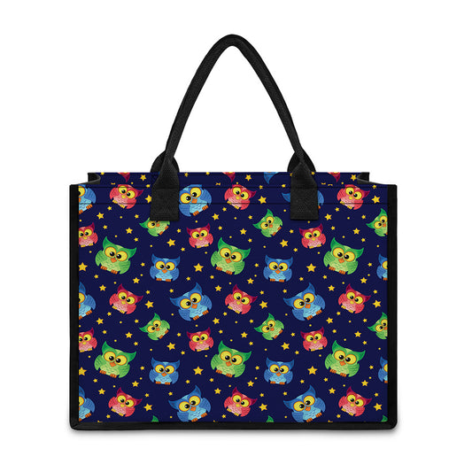 Owl And Star Pattern Print Canvas Tote Bag