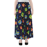 Owl And Star Pattern Print Chiffon Maxi Skirt