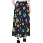 Owl And Star Pattern Print Chiffon Maxi Skirt