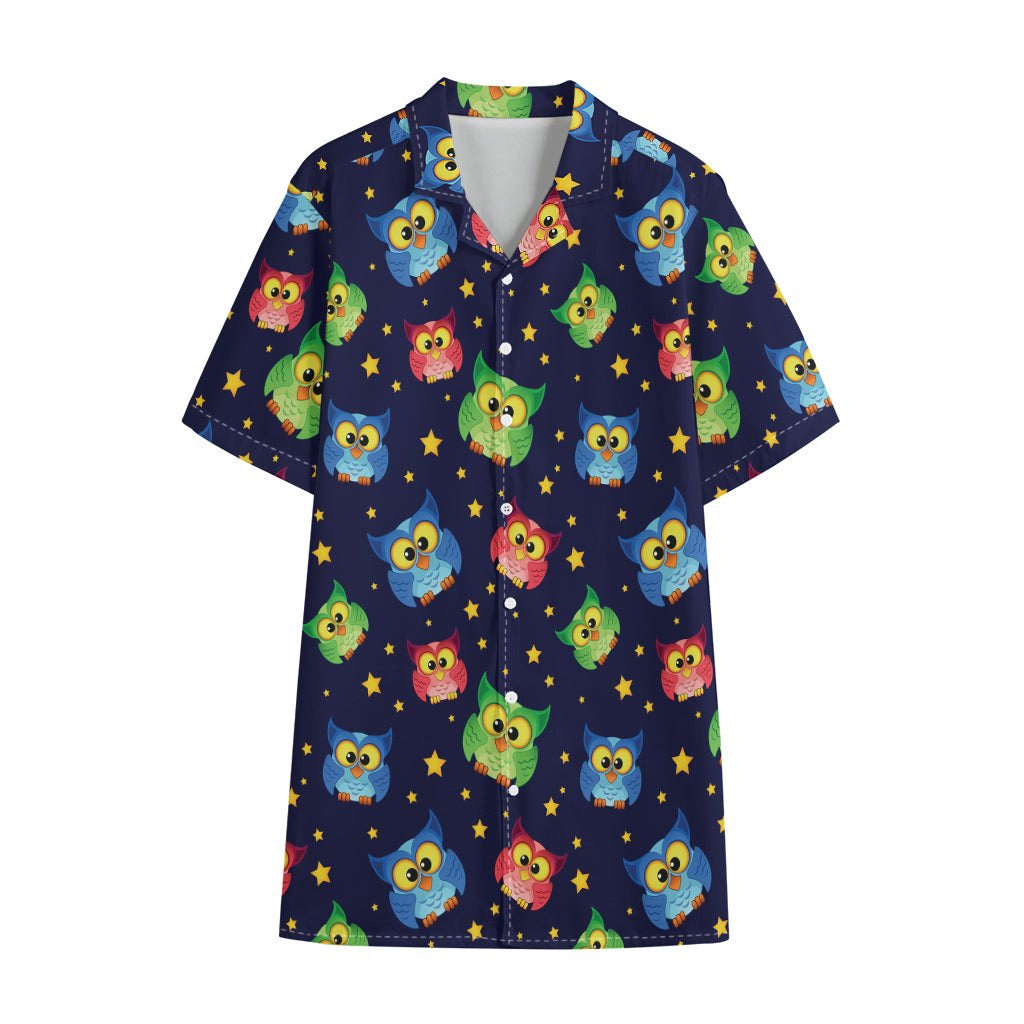 Owl And Star Pattern Print Cotton Hawaiian Shirt