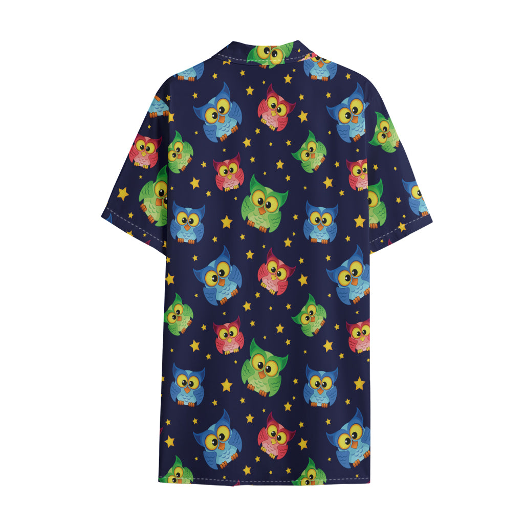 Owl And Star Pattern Print Cotton Hawaiian Shirt
