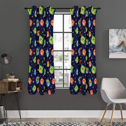 Owl And Star Pattern Print Curtain