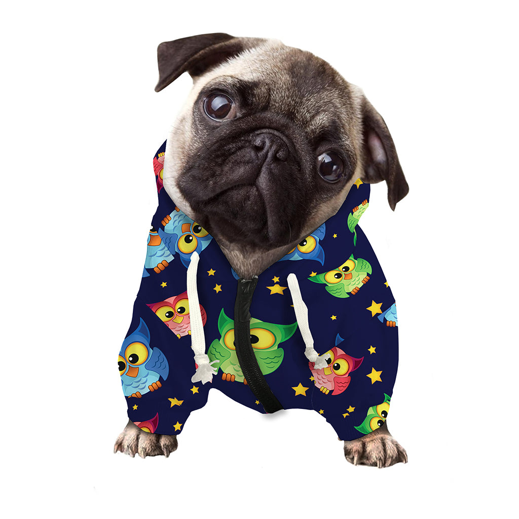 Owl And Star Pattern Print Dog Zip Up Hoodie