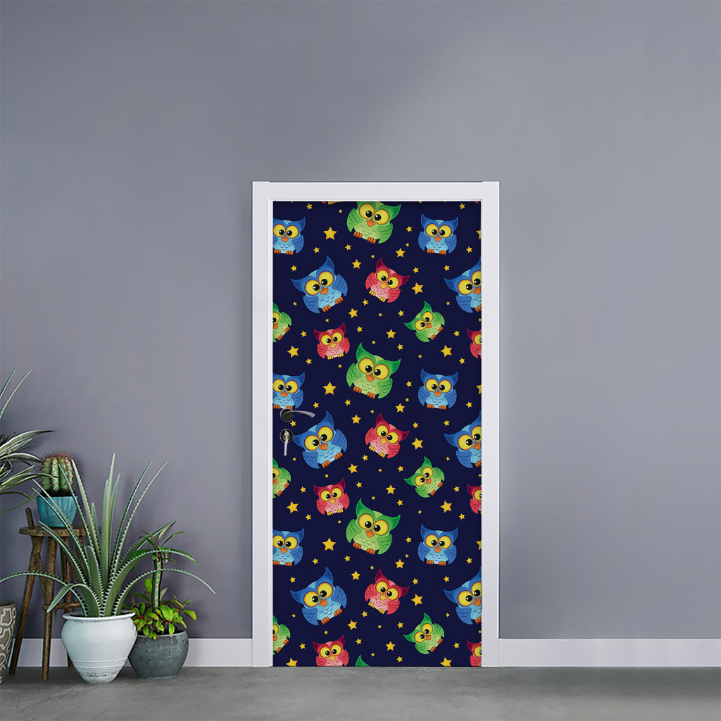 Owl And Star Pattern Print Door Sticker